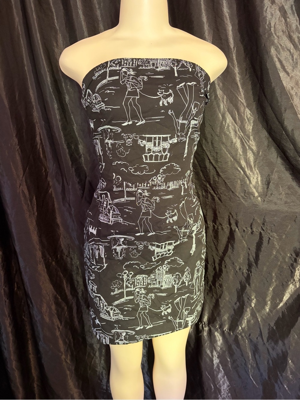 Strapless Black & White dog walking Printed strapless Dress